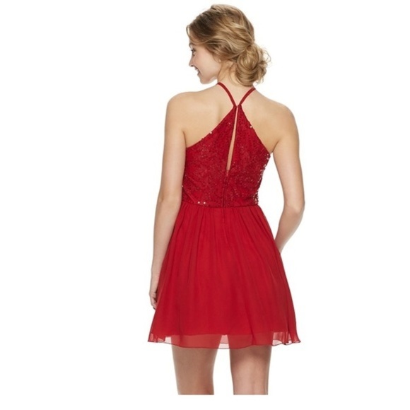 Jrs' Speechless Red Y-Neck Skater Dress Sz 5, NWT - Picture 2 of 2